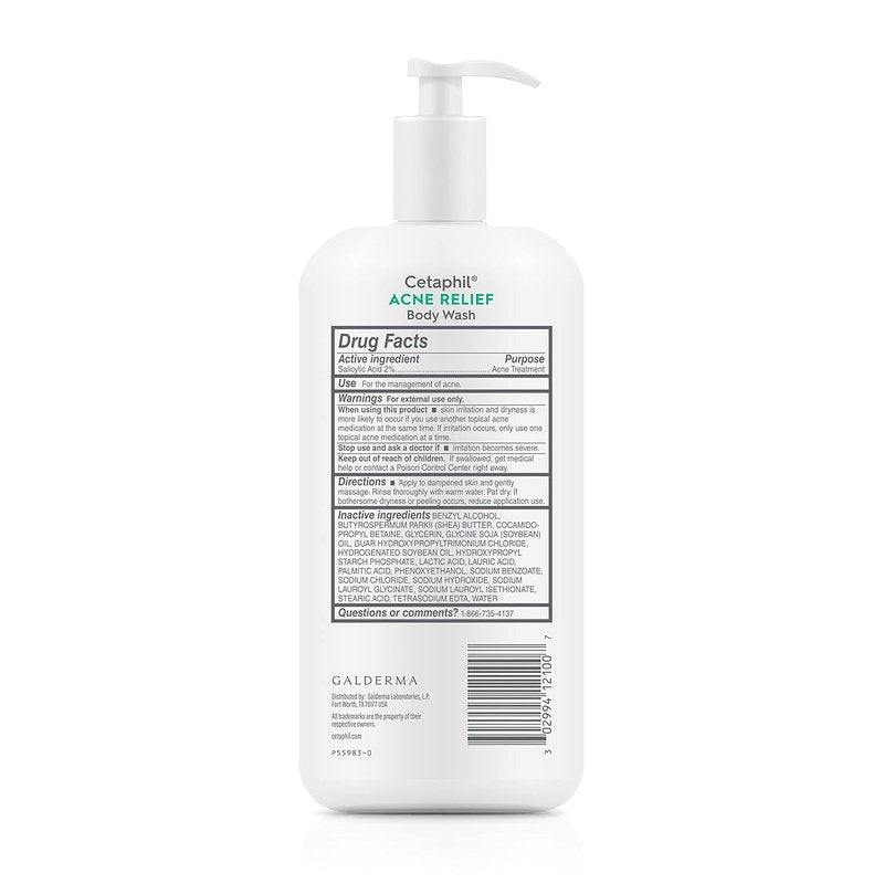 Cetaphil Body Wash - Acne Relief with 2% Salicylic Acid | Gently Exfoliates & Hydrates, 20 oz