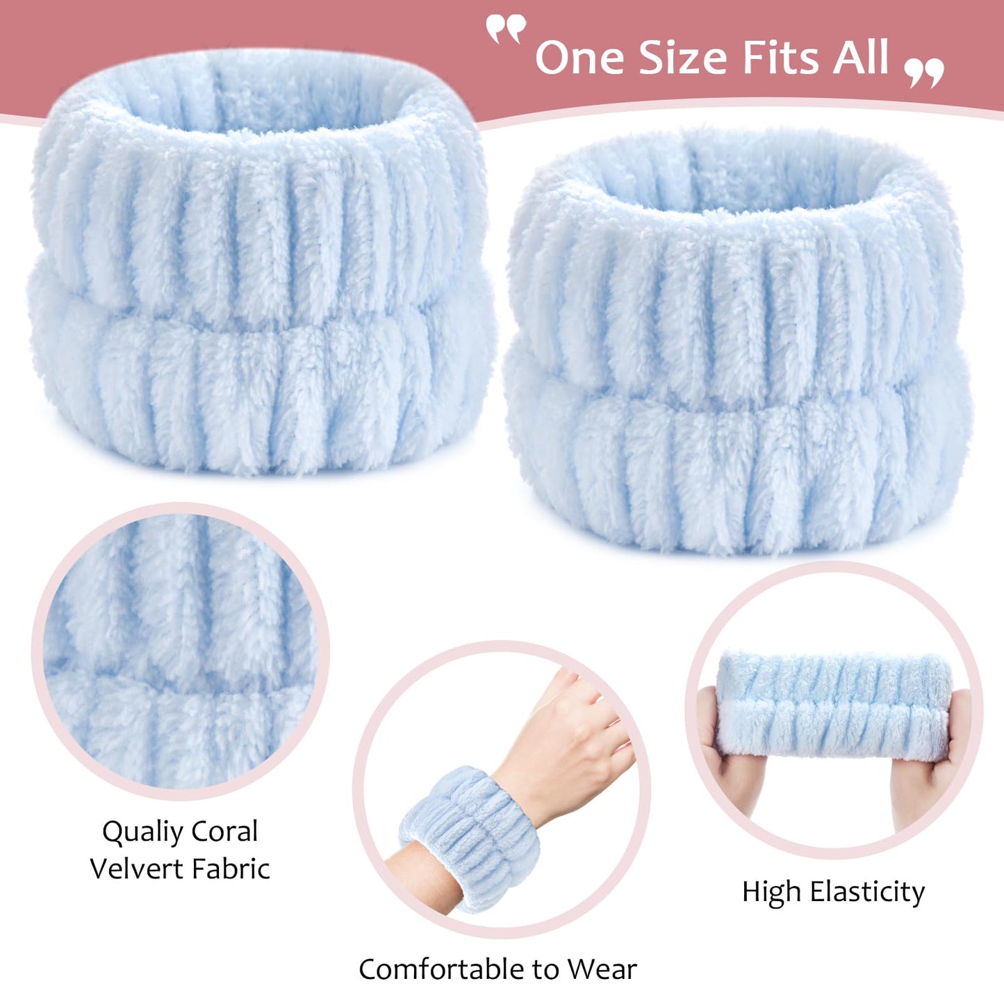 Wykodra 6pcs Wrist Bands for Washing Face, Absorbent Face Wash Wristbands, Arm Water Guards, Microfiber Spa Wash Band for Girls Prevent Water from Spilling Down Your Arms