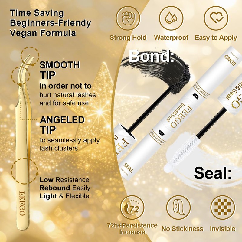 FEEGO Eyelash Extensions Kit Lash Clusters DIY Lash 280pcs 9-16mm Individual Lashes Clusters 20D 30D D Curl Eyelash Extension Kit Individual Lashes, Lash Bond, Seal Glue, Remover (2030D Charming Kit)