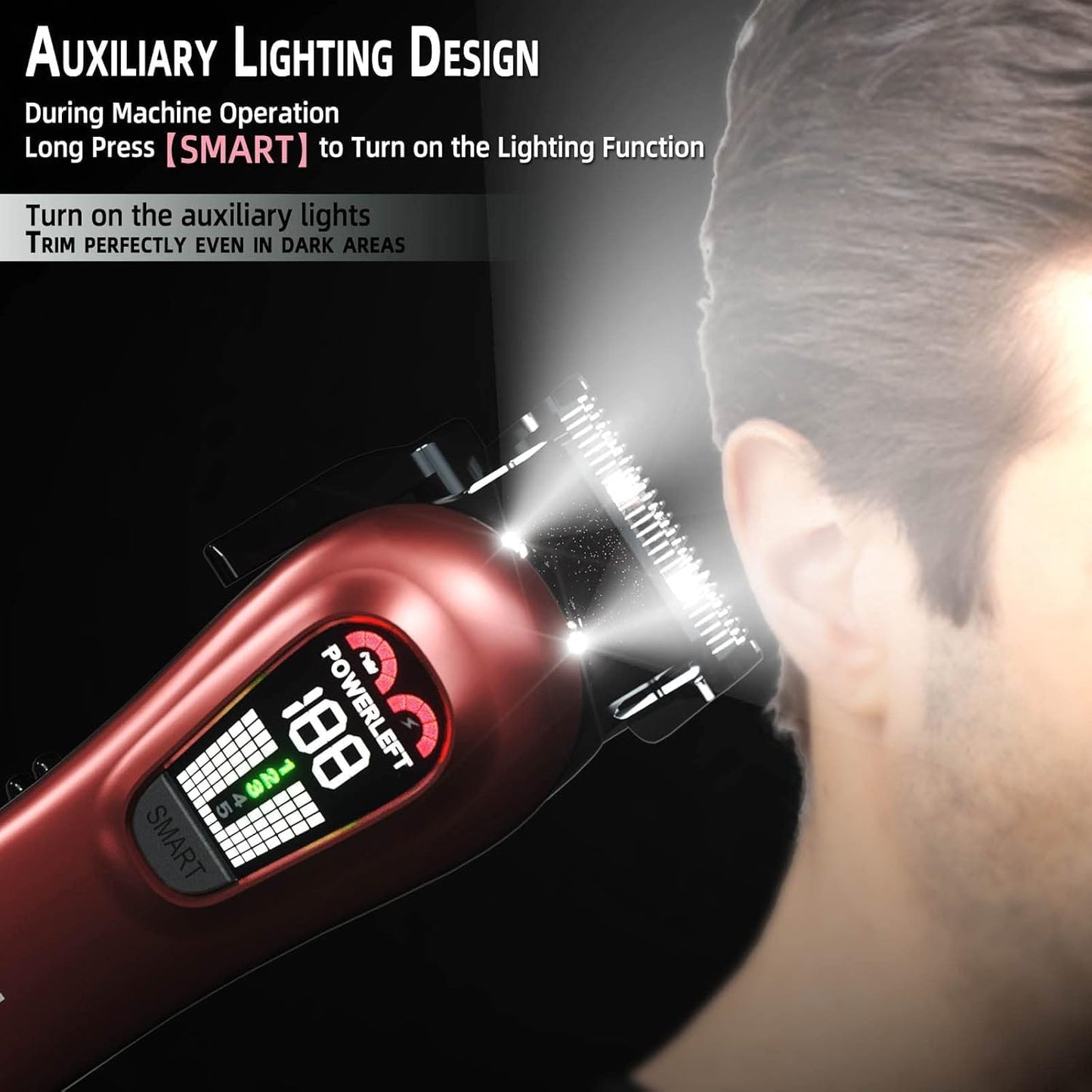 TCMKY Hair Clippers - Professional Cordless & Corded Barber Clippers for Hair Cutting | Rechargeable Grooming Kit (Red)