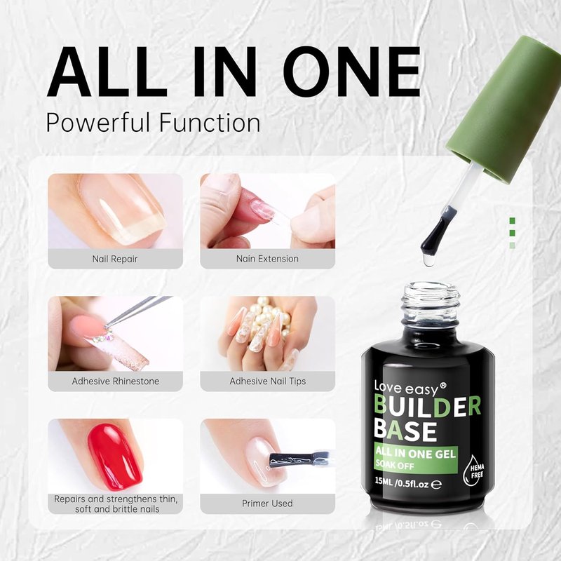 Hema Free Builder Gel by Love Easy - Hypoallergenic Base & Top Coat | Long-Lasting Adhesion (30+ Days) for Professional Nails
