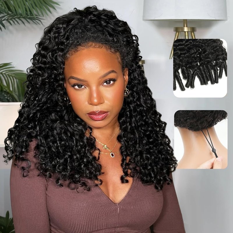 Half Wig Human Hair Burmese Curly Wig for Women 220 Density 3 In 1 Seamless Flip Over Half Wigs Beginner Friendly Glueless Wigs Human Hair with Spiral End Natural Color 16 Inch