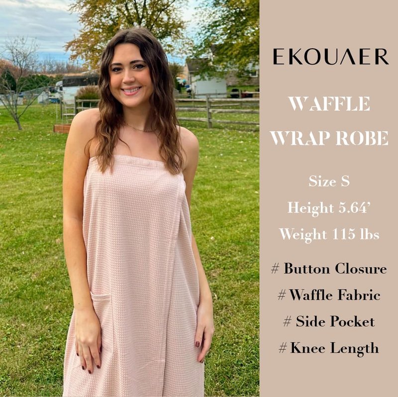 Ekouaer Waffle Robe for Women - Lightweight Knee-Length Shower Wrap with Pocket | Soft & Comfortable S-L