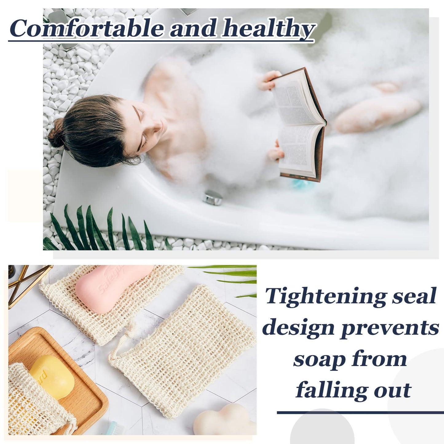 Cunhill 50 Pack Soap Saver Bag Bar Exfoliating Pouch Sisal Soap Savers Mesh Bag with Drawstring Foaming and Drying Holder for Bath and Shower