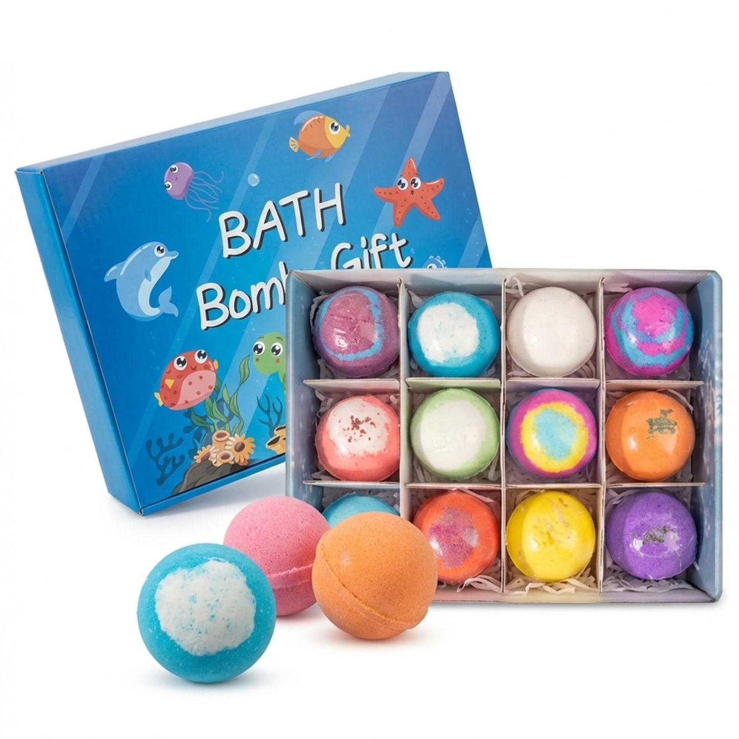 Bath Bombs with Surprise Inside – 12 Pack Fizzy Bubble Bath Gift Set, Dinosaur Egg & Ocean Theme Color Changing Bath Bombs, Natural Sea Salt Spa Bath Balls (Sea Animal)