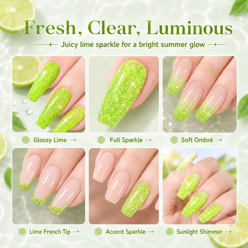 Beetles Green Glitter Gel Nail Polish - Reflective Soak Off UV LED Formula | Summer Lime Green for Nail Art & Manicure