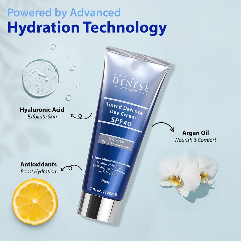 Dr. Denese SPF 40 Defense Day Cream (Rich) 4 oz – Tinted Moisturizer and Daily Sunscreen for Radiant Hydrated Skin – BB Cream with Antioxidants for Smooth Even Tone – Broad Spectrum SPF Protection
