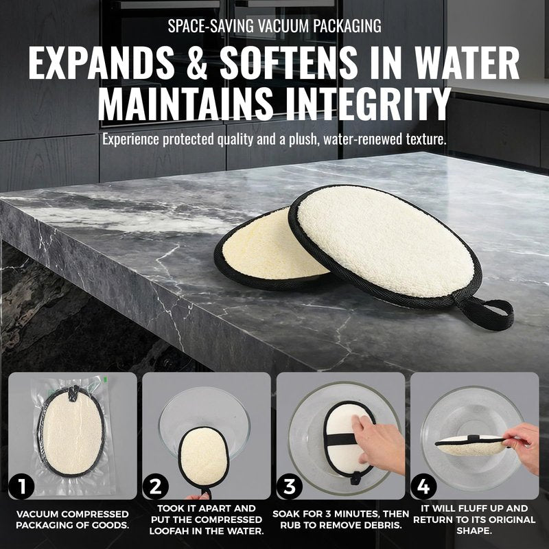 RIYNIBIY Natural Loofah for Men, 2PCS Black & White Set Egyptian Luffa Body Scrubber for Shower & Bath, Quick-Drying Exfoliating Sponge Pad for Men's Hygiene & Body Care - Travel Essentials & Gym Tool