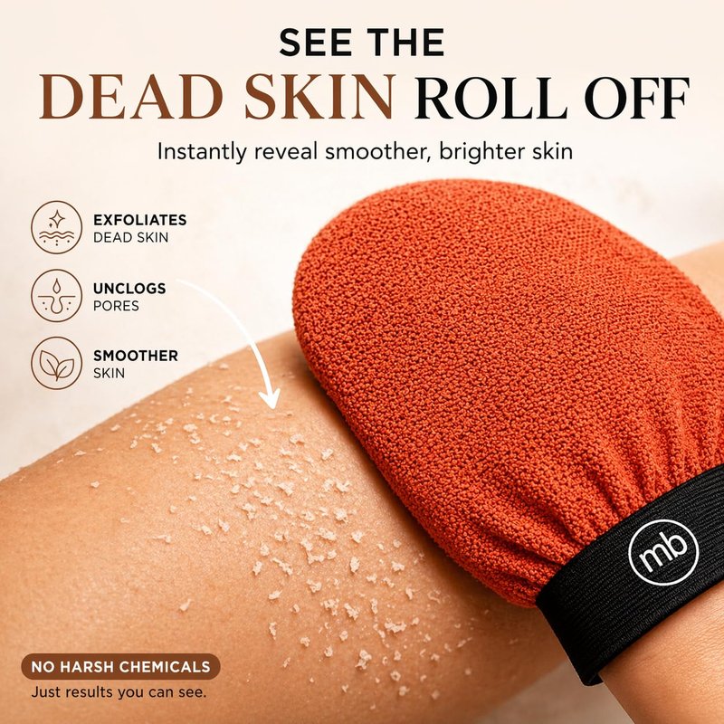 Korean Exfoliating Mitt Glove – Dead Skin Remover for Body, Moroccan Kessa Scrub, Strawberry Skin & KP Treatment, Deep Exfoliating Bath Glove for Smooth Skin (Brown)