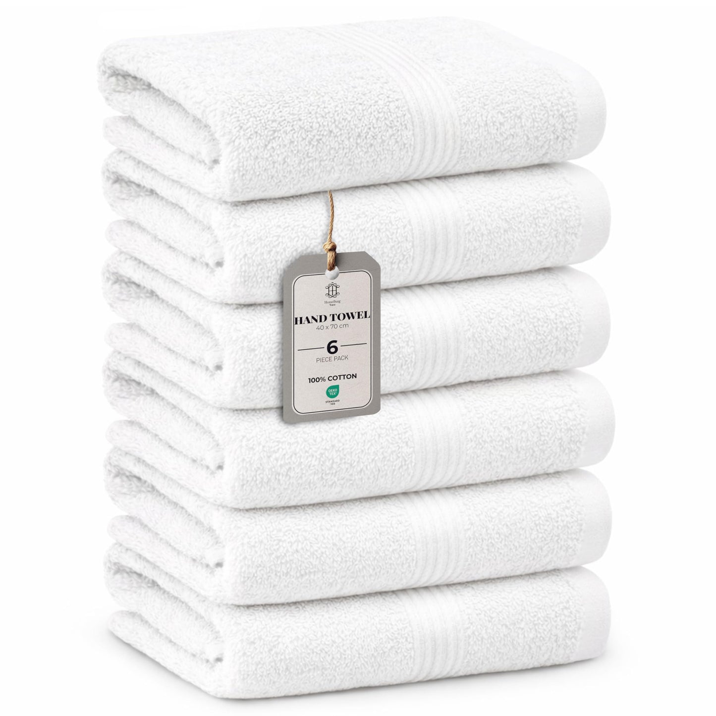 HomeBurg Luxe 6-Piece Hand Towel Set – Soft & Absorbent Cotton, Hotel Quality, Quick-Drying, Easy Care, 16 x 28 in (White)
