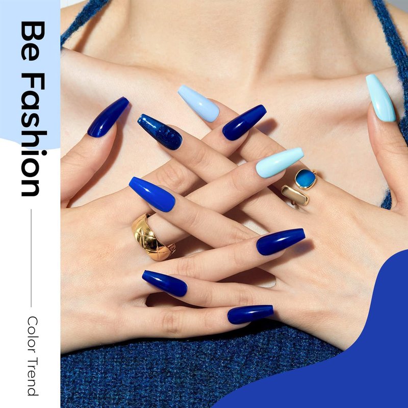 modelones Blue Gel Nail Polish Set 6 Colors, 2026 Spring Pastel Royal Navy Sky Icy Klein Blue Glitter Gel Polish Kit Light to Dark Shades Soak Off All Seaones Nail Art Gel Salon DIY Manicure Gift