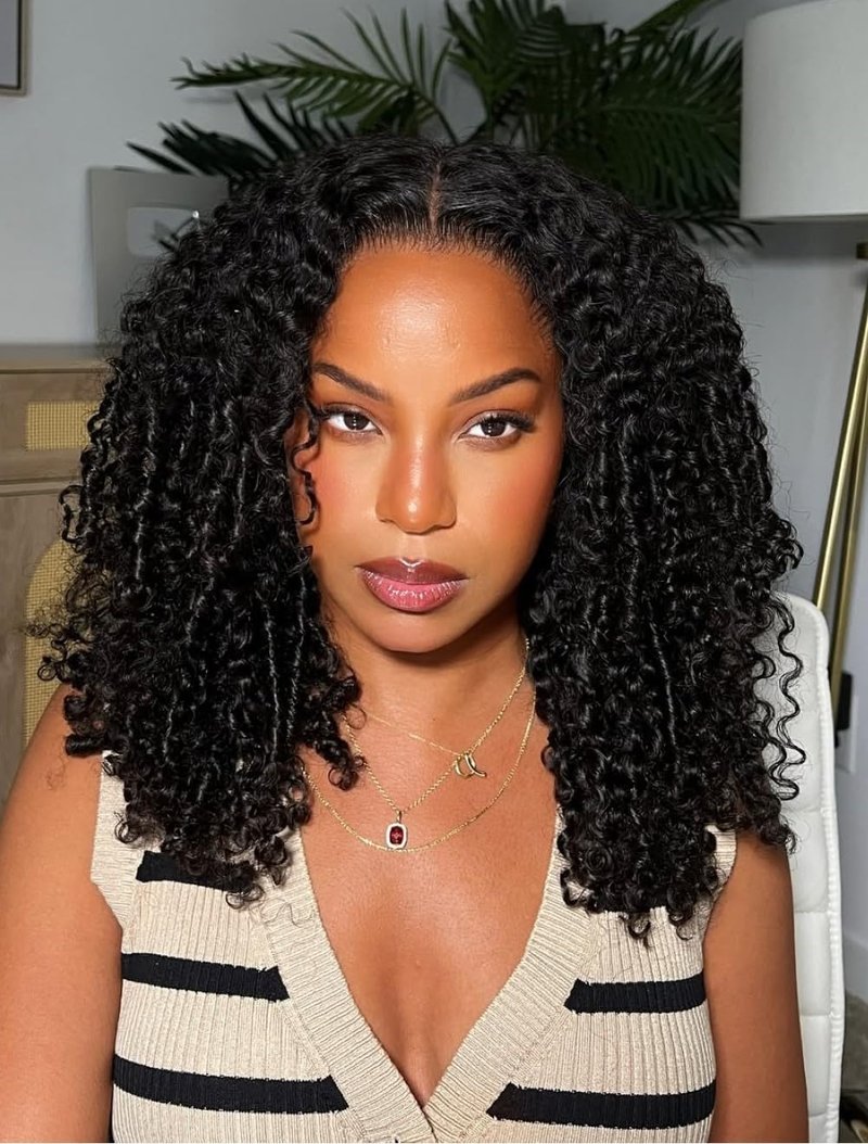 Pobokix Burmese Curly Half Wigs Human Hair Glueless Flip Over Half Wigs Wear Go Drawstring Wigs For Black Women Beginner Friendly No Glue No Sew 180% Density 26inch Natural Black