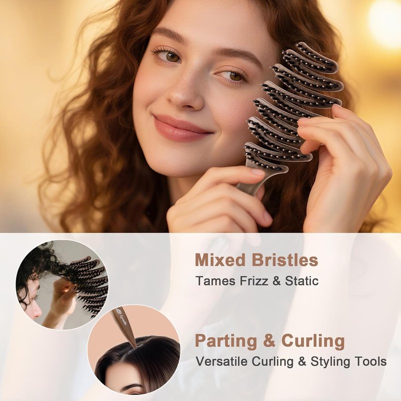 Boar Bristle Hair Brush - Ultimate Smoothing Detangler for Fine Hair | Gentle Scalp Massage, Perfect Gift