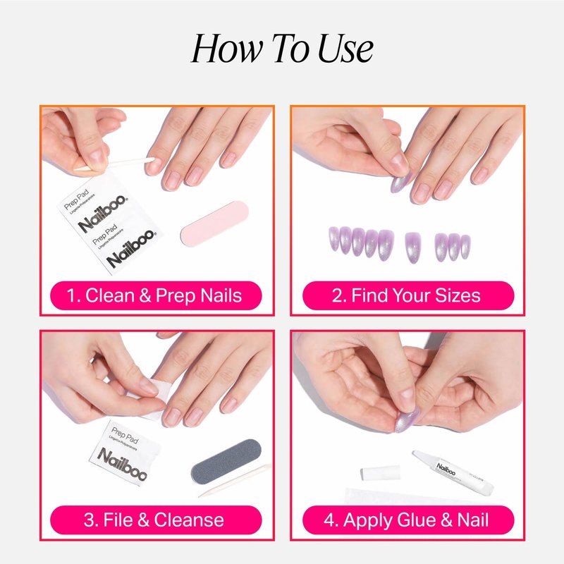 Nailboo Press On Nails, Salon-Quality Reusable Fake Nails for Fast DIY Manicure with Strong Hold Nail Glue for Press Ons, Nail File, & Alcohol Prep Pads, Exotic Emerald