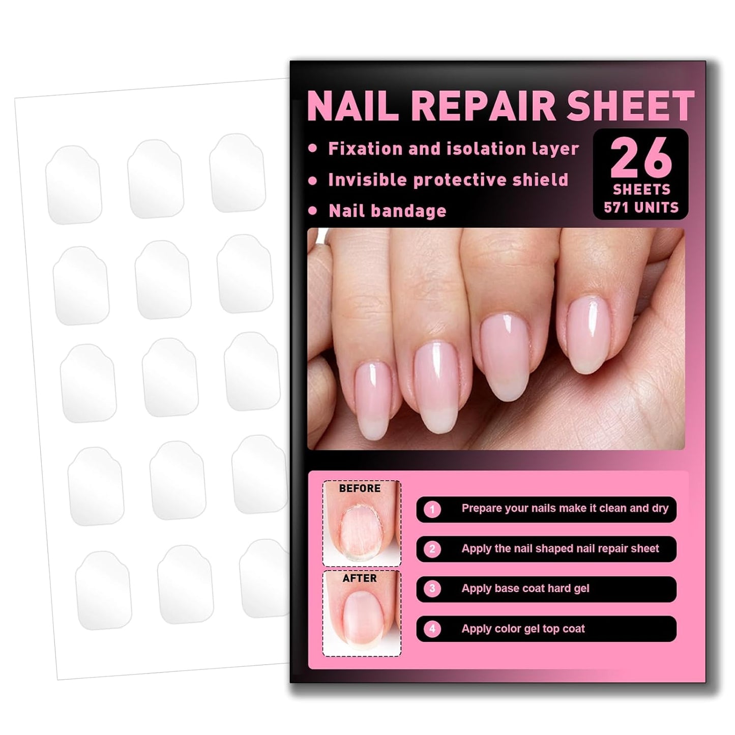 Skiennix Nail Repair Patches - Upgraded Invisible Sheets for Damaged Nails | 571 Units, Easy to Use