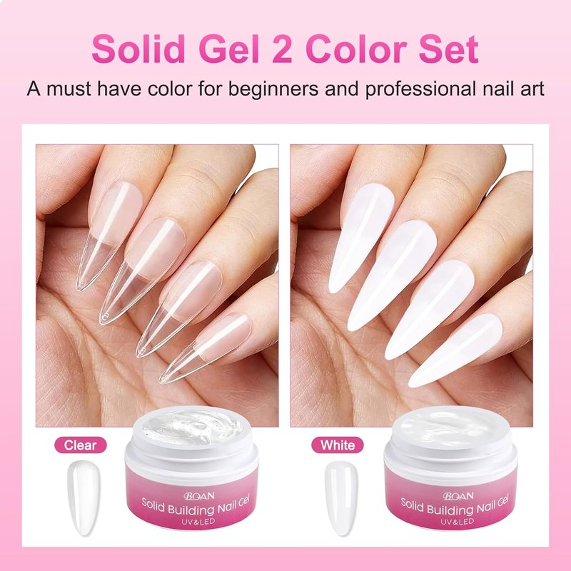 BQAN 3D Nail Art Gel Kit - 2Pcs 15g White & Clear Non-Sticky Hand Builder Sculpting Gel with Tools for Extensions, Carving & Molding | Professional Salon Quality for Techs & Beginner