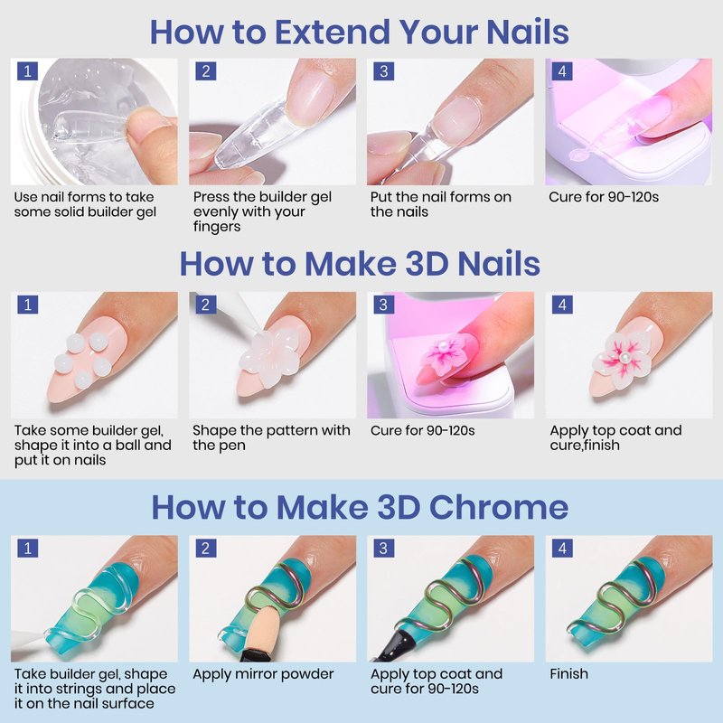 MIZHSE 2 Colors Solid Builder Gel for Nails: Non-sticky Hard 3D Sculpting Gel for Nail Art for Molding Soak Off U V LED Starter Kit DIY Home Salon