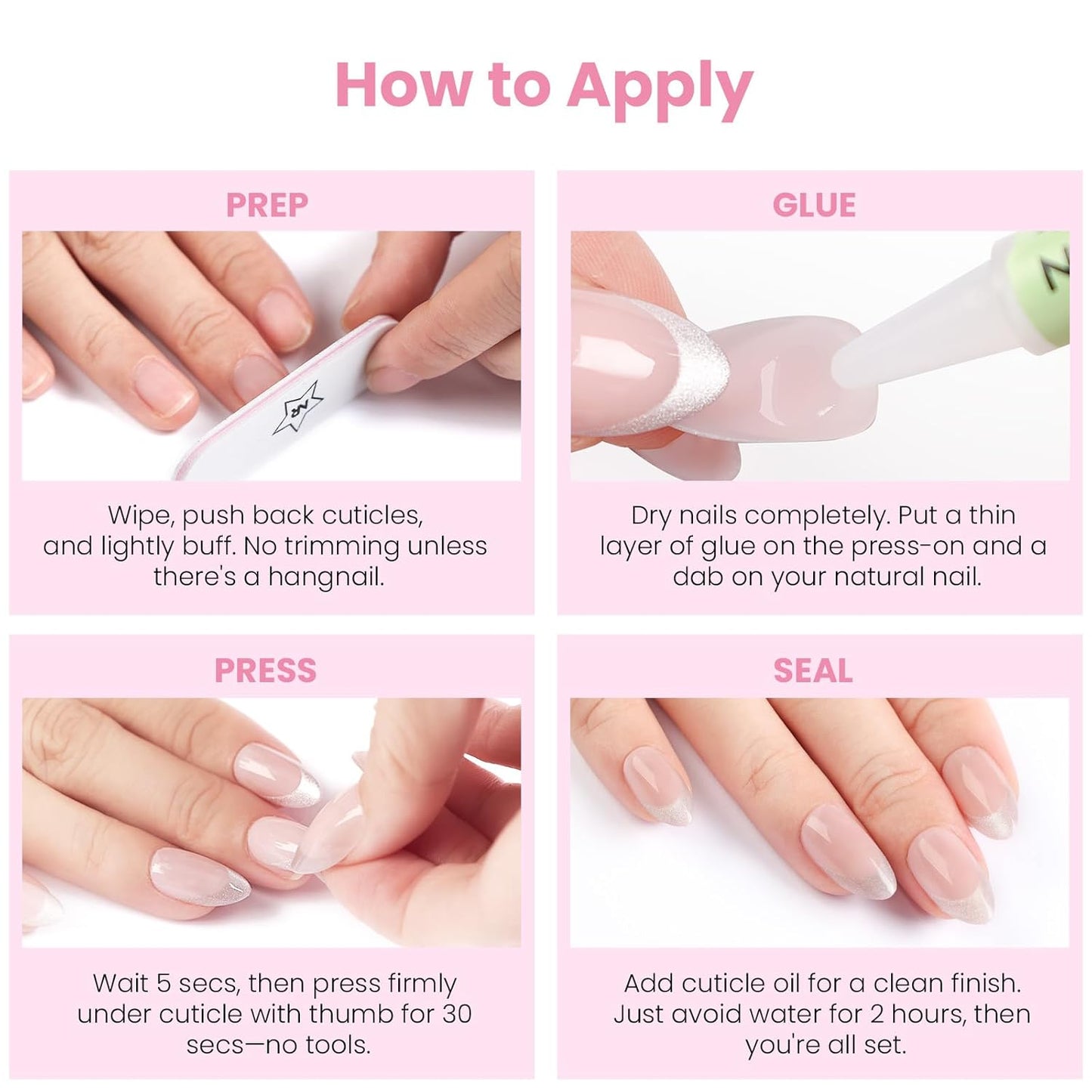 Skiennix Press-On Toenails - Ballet Pink Sheer Shimmer Short Square Fake Nails | Reusable Pedicure Kit - 32 Pcs / 16 Sizes