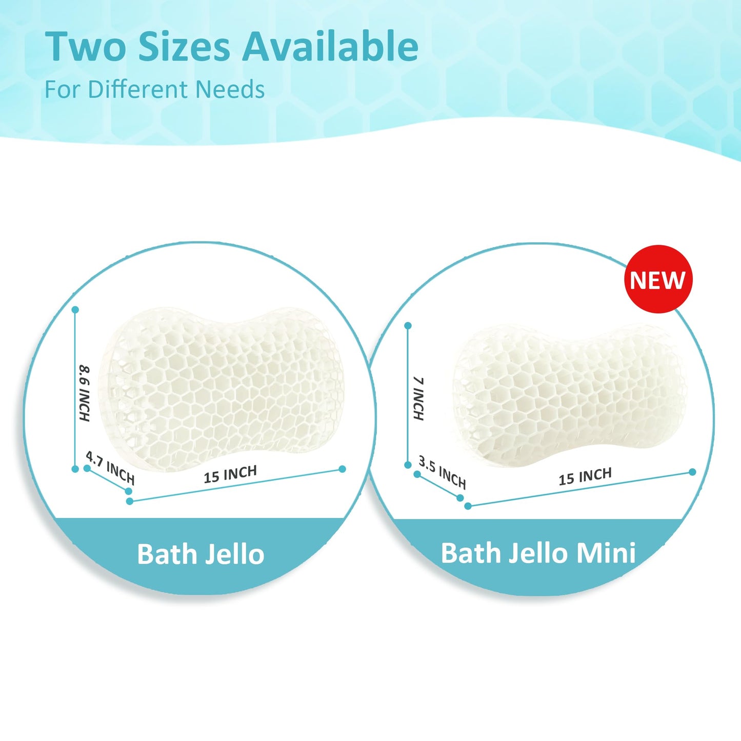 Sunlit Bath Jello Gel Bath Pillows, Lumbar Pillow for Bathtub, Back Support Pillow, Gel Pillow with Non-Slip Suction Cups for Lumbar, Back Rest Support, Fits Curved or Straight Back Tubs, White