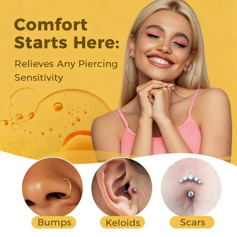 0.5oz -100% Natural Piercing Bump Solution & Keloid Bump Removal Drops (with 20 Cotton Swabs), Professional Piercings Aftercare Oil to Relieve & Reduce Appearance of Keloid/Scar on Nose, Ear & Belly