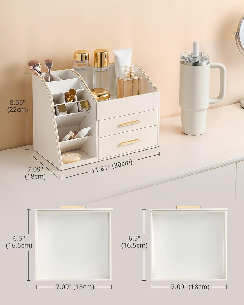 Makeup Organizer - 3-Layer PU Leather Storage Box for Skincare, Lipstick & Perfume | Easy to Clean - Cream