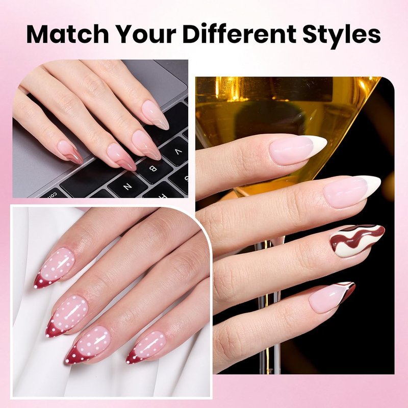 Beetles Gel Nail Kit - Medium Almond 288pcs | HEMA-Free Nail Glue, Top Coat & Base Gel Set for DIY Extensions