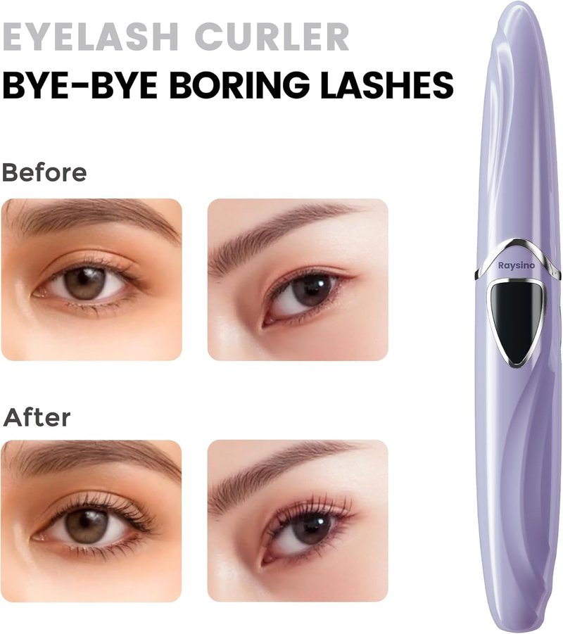 Heated Eyelash Curler - Rechargeable 8-Second Curling Tool for Long-Lasting Natural Makeup | Lilac/Silver, 148MM