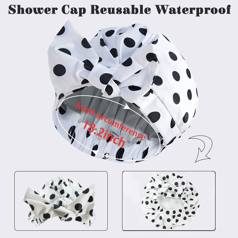 Luxury Shower Cap for Women, Shower Caps for Women Reusable Waterproof, Hair Cap for Shower, Large Adjustable Bowknot Bath Cap for Long Hair Braids