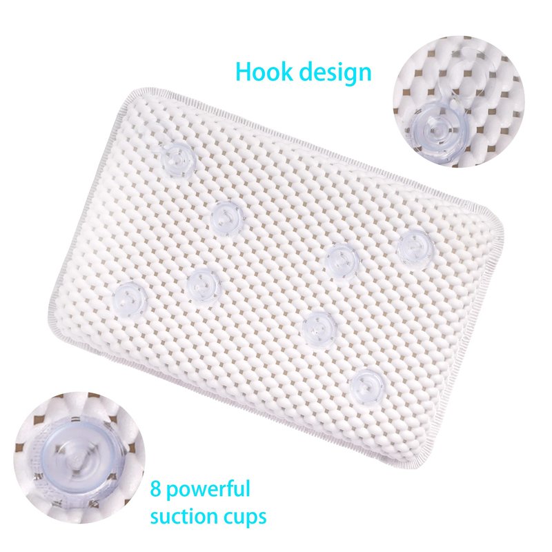 OSVINO Bath Pillow Thick Comfy Drainage for Jetted Tub Spa Cushion with 8 Suction Cups, White, 7.5"x11.5"x2"