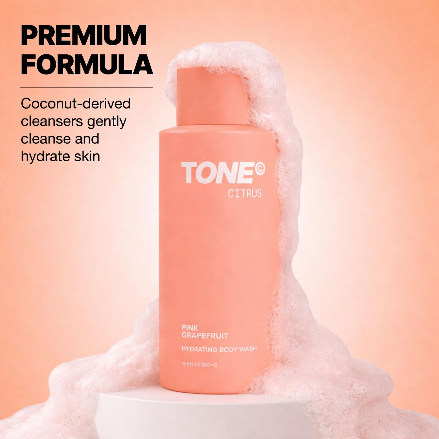 TONE Hydrating Body Wash for Men & Women, Citrus, Coconut-derived Cleansers Leaves Skin Clean, Moisturized & Refreshed, Long-lasting Iconic Scent, All Skin Types, Dermatologist-Tested, 16.9 oz