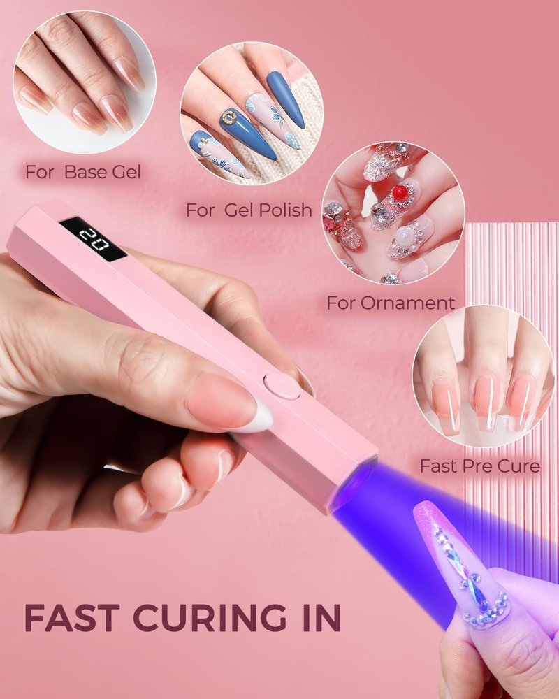 Mlogiroa UV Nail Light - Handheld 3W LED Lamp with 2 Timer Settings for Gel Polish | Portable Pink Design