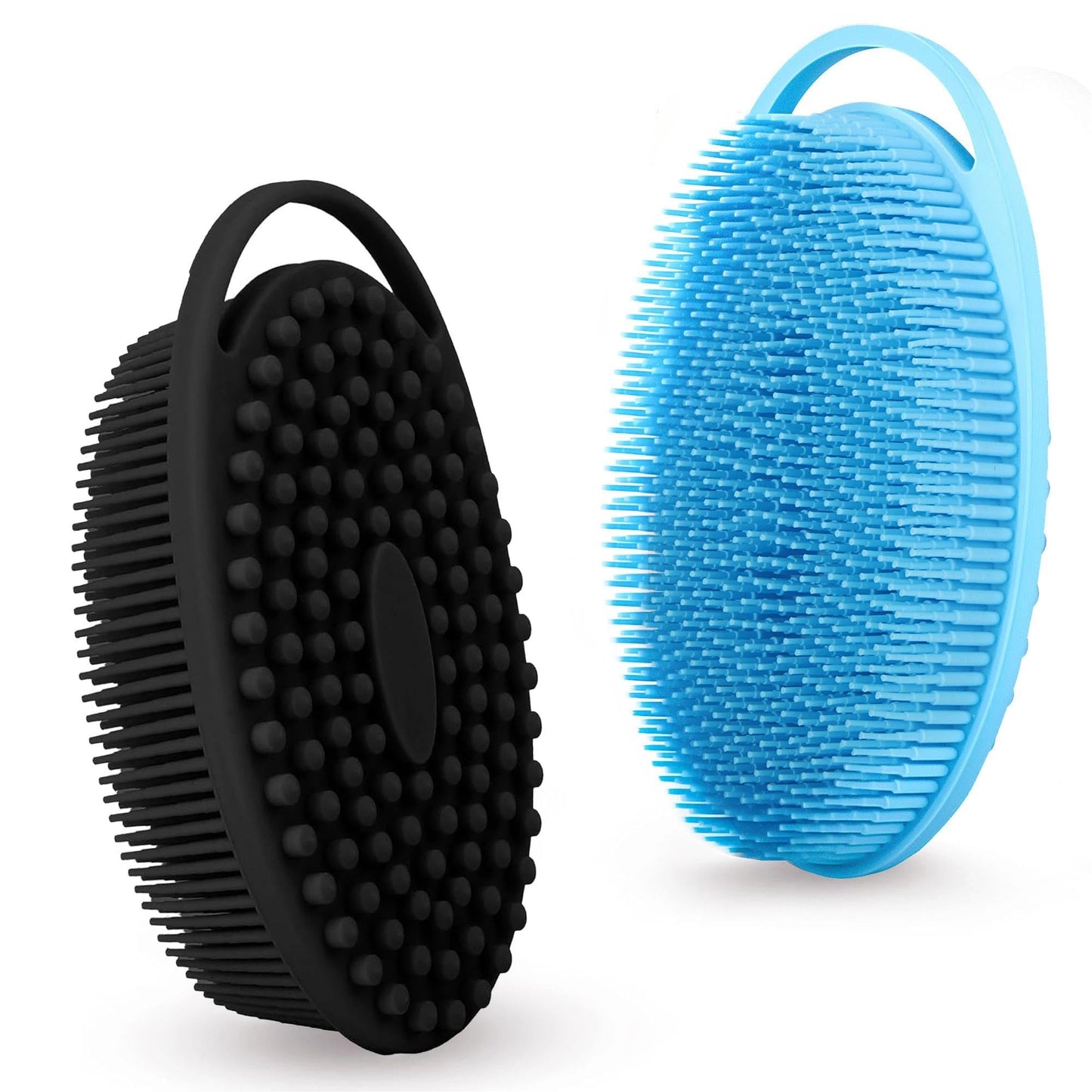 Silicone Loofah Body Scrubber for Shower - 2 PCS Soft & Gentle Loofah Alternative for Sensitive Skin, Fast-Drying & Hygienic Body Wash Scrubber Brush for Women, Men & Kids, Lather Well(Black and Blue)