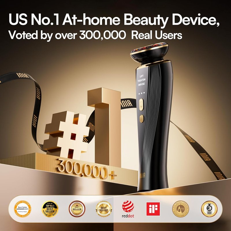 INIA 3-in-1 Red Light Therapy Device - Face & Neck Beauty Tool for Puffiness & Skin Firming (Black)
