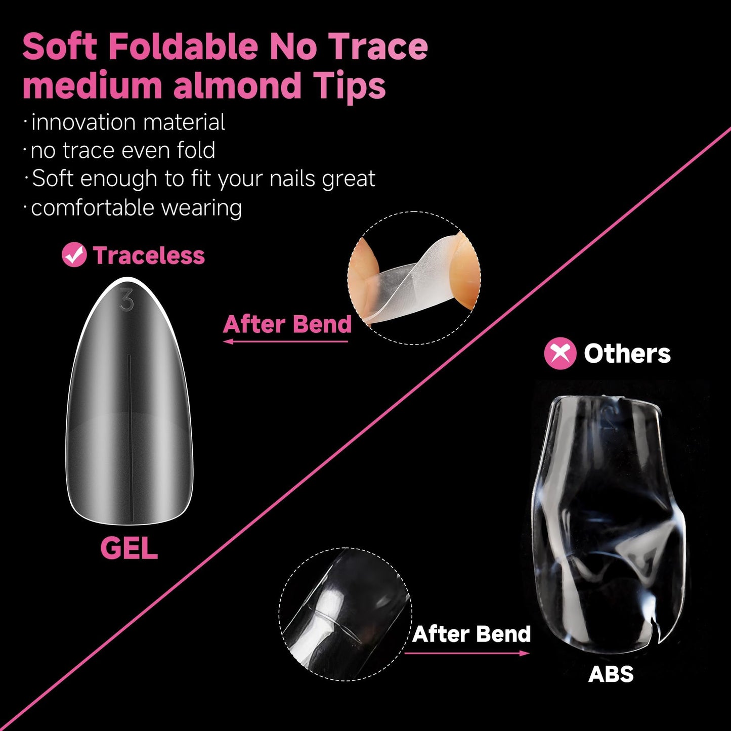 UNA GELLA Gel Nail Tips Medium Almond Shape, Pre Etched Full Cover Almond Press On Nail Tips For Extensions - At Home Matte Acrylic Fake Nails 504pcs, 15 Sizes