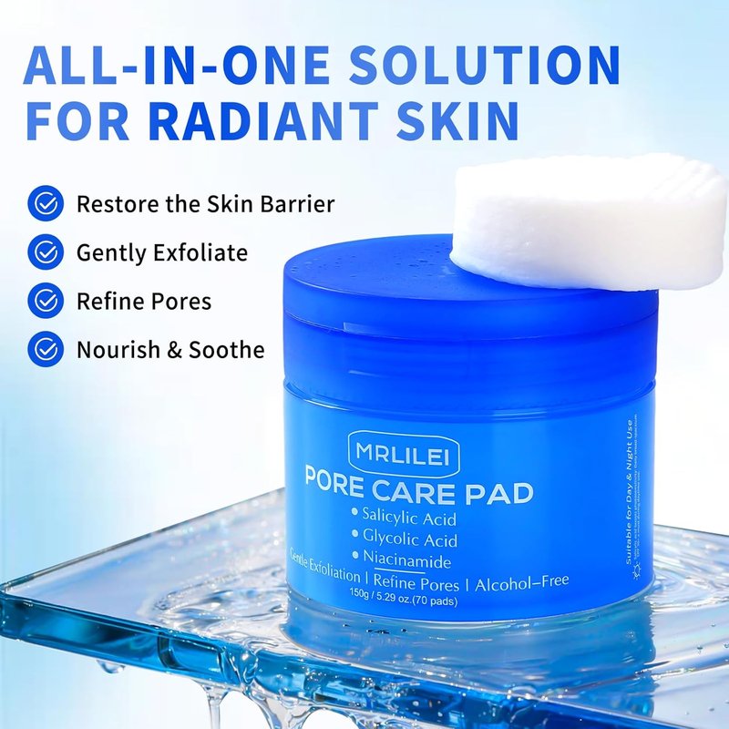 Skiennix BHA Salicylic Acid Toner Pads - Dual-Textured Exfoliation with Glycolic Acid & Niacinamide | 70 Pads + 4 Trial Pads