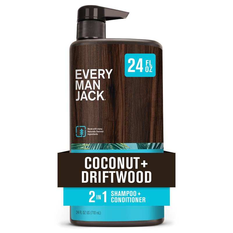 Every Man Jack 2-in-1 Daily Shampoo + Conditioner - Coconut & Driftwood | Nourishing For All Hair Types, Naturally Derived, Cruelty-Free Shampoo and Conditioner Set for Men | 24oz - 1 Bottle