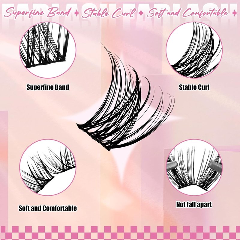 FADLASH Wispy Eyelash Cluster Extensions - D Curl, 8-16mm, 168 Pcs, Soft & Reusable Natural Lashes