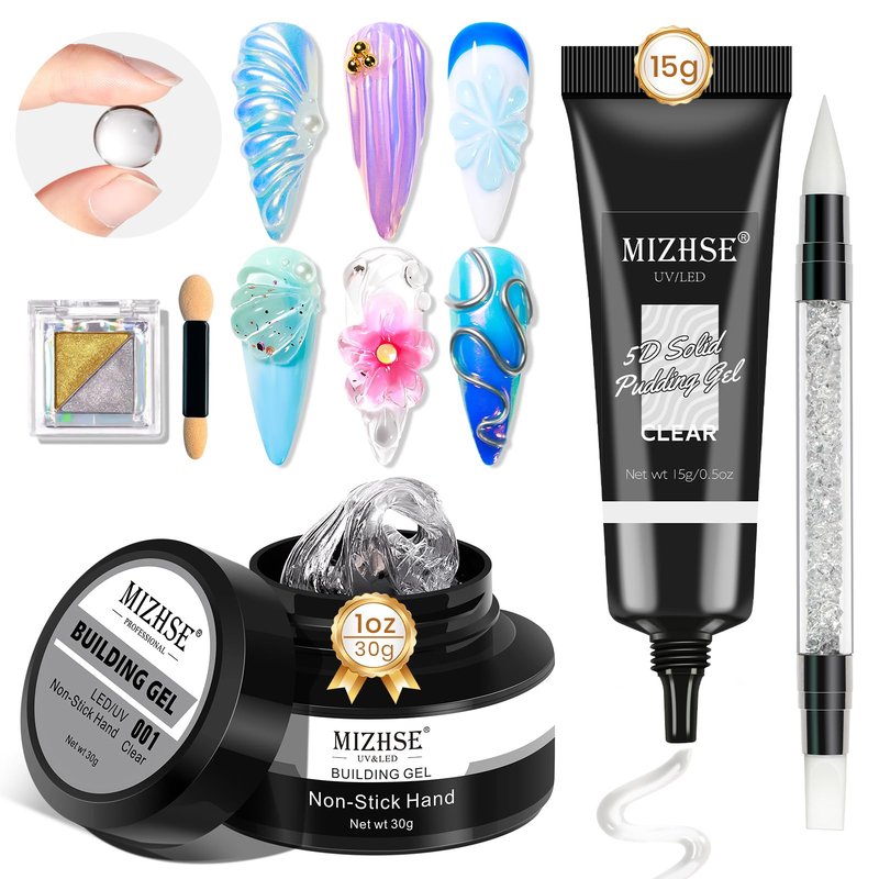 MIZHSE 30g 3D Gel Nail Art Kit Sculpting Gel, 2PCS 3D Nail Gel Solid Builder Gel for Nails Clear Builder Molding Gel Art Soak Off U V LED Sculpture Gels for Nails for Salon Home DIY Woman