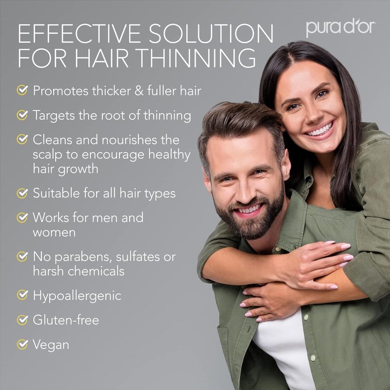 PURA D'OR Anti-Thinning Shampoo - Biotin & Argan Oil for Fuller Hair | Sulfate-Free, 16 oz