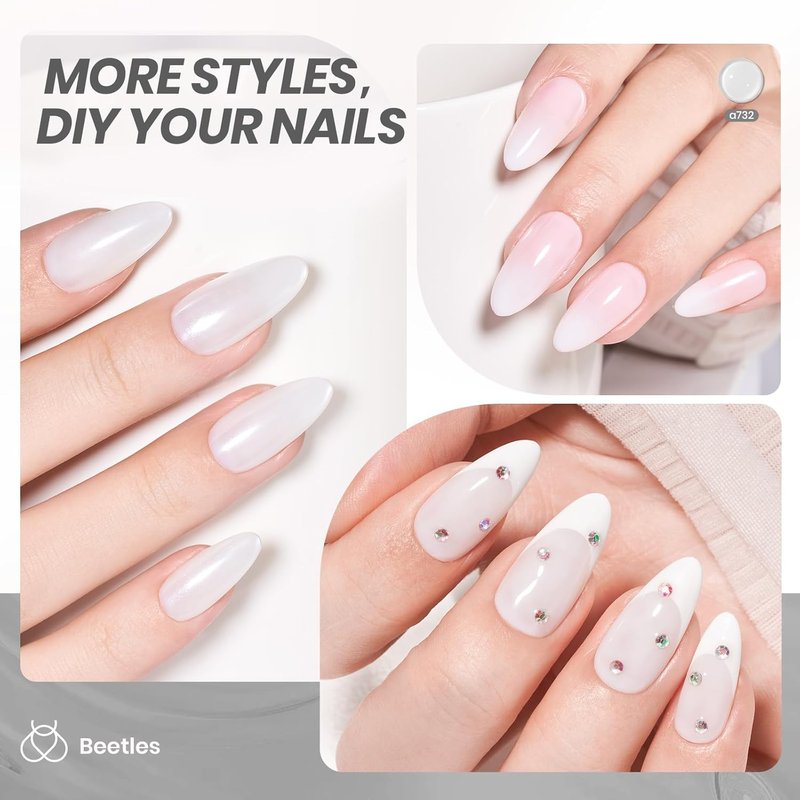 Beetles Milky White Gel Nail Polish - 15ml Sheer Translucent Neutral Jelly Base for DIY Manicure | Perfect for French Nail Art