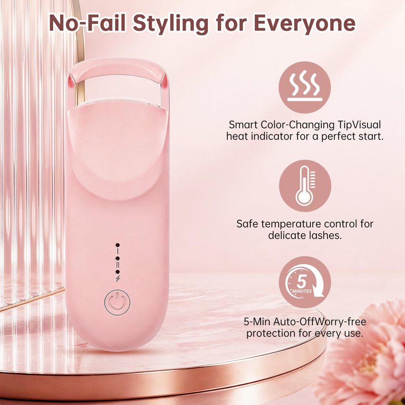 Heated Eyelash Curler,Portable Electric Heated Lash Curler Type-C Rechargeable Travel Eyelash Curlers with Heat Sensitive Silicone Pad,2-Level Adjustable Temp and Long-Lasting Natural Curves (Pink)
