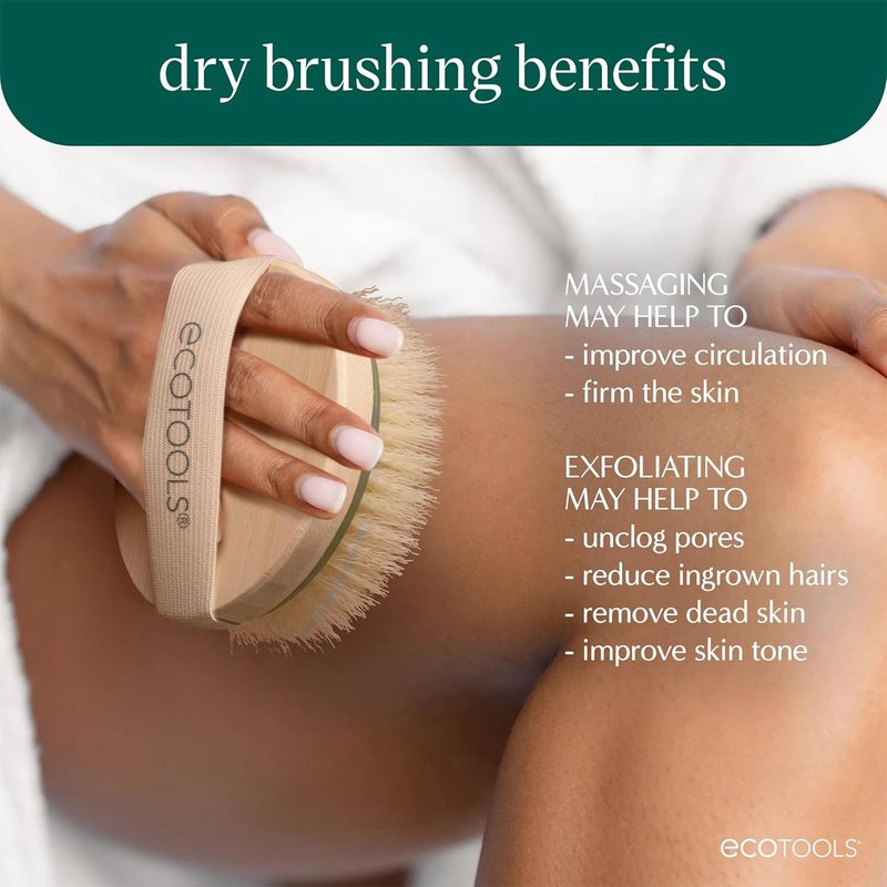 EcoTools Dry Body Brush for Circulation, Dead Skin Removal + Sage Green Silicone Body Scrubber & Massager for Exfoliating, Cleansing & Self-Care Gifts