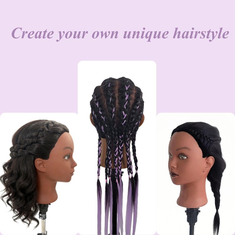 16" Black Mannequin Head with 100% Real Hair, Cosmetology Doll Training Mannequin Head for Hair Styling, Braiding Mannequin Head with Stand