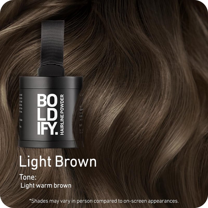 BOLDIFY Hairline Powder - Water-Resistant Root Touch Up for Gray Coverage | 10g Light Brown, 24-Hour Stain-Proof Solution