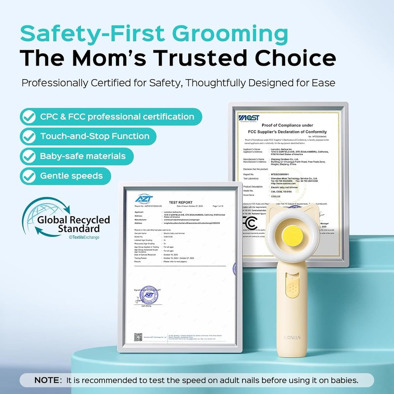 COSLUS Baby Nail File & Trimmer - Electric Nail Clipper with 360° Light | Safe & Gentle for Newborns, Infants & Toddlers - Lemon Yellow
