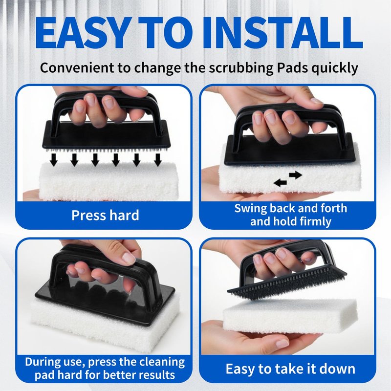 6 Pcs Hand Scrubber, Bathtub Scrubber with Handle, Non-Scratch Bathroom Scrubbing Pads for Cleaning Shower Tile Bathtube Sink Swimming Pool Step & Corner (Black)