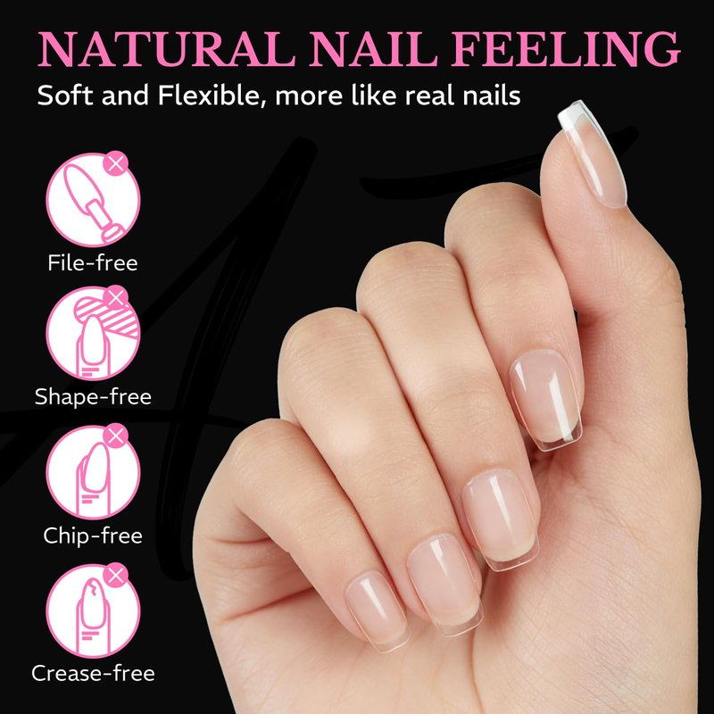Extra Short Square Nail Tips - 600pcs Pre-Etched Soft Gel Acrylic Fake Nails | Half Matte Full Cover Clear Press-On Extensions for DIY Manicure