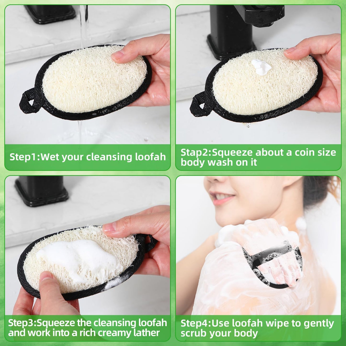Boao 24 Pcs Loofah Pack Loofah Pads Bulk for Facial Exfoliating Body Bath Shower Mini Sponge Pads Natural Scrubber Brush for Men Women Spa and Travel(Black)