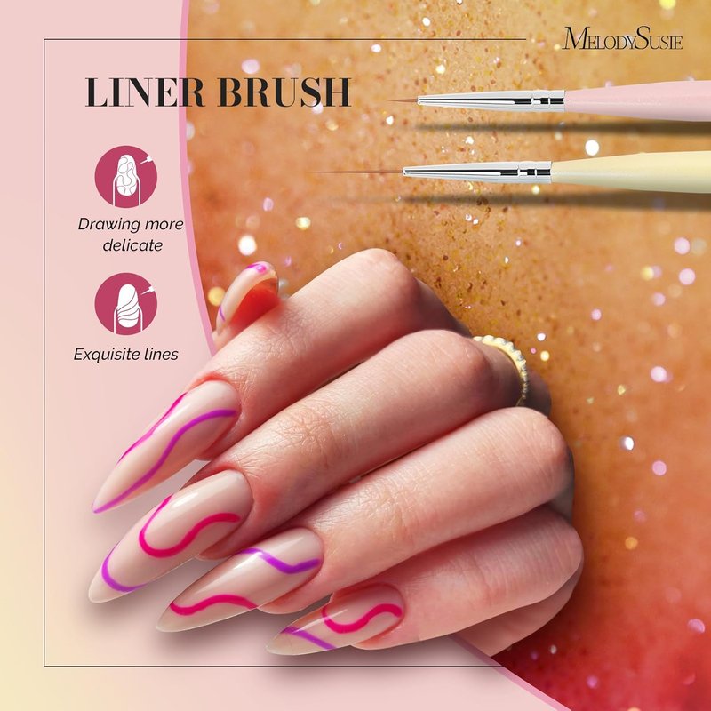 MelodySusie Nail Art Brushes Set - 6-Piece Professional Design Tools for DIY Salon Use | Includes Gel, Polish, Liner & Dotting Brushes