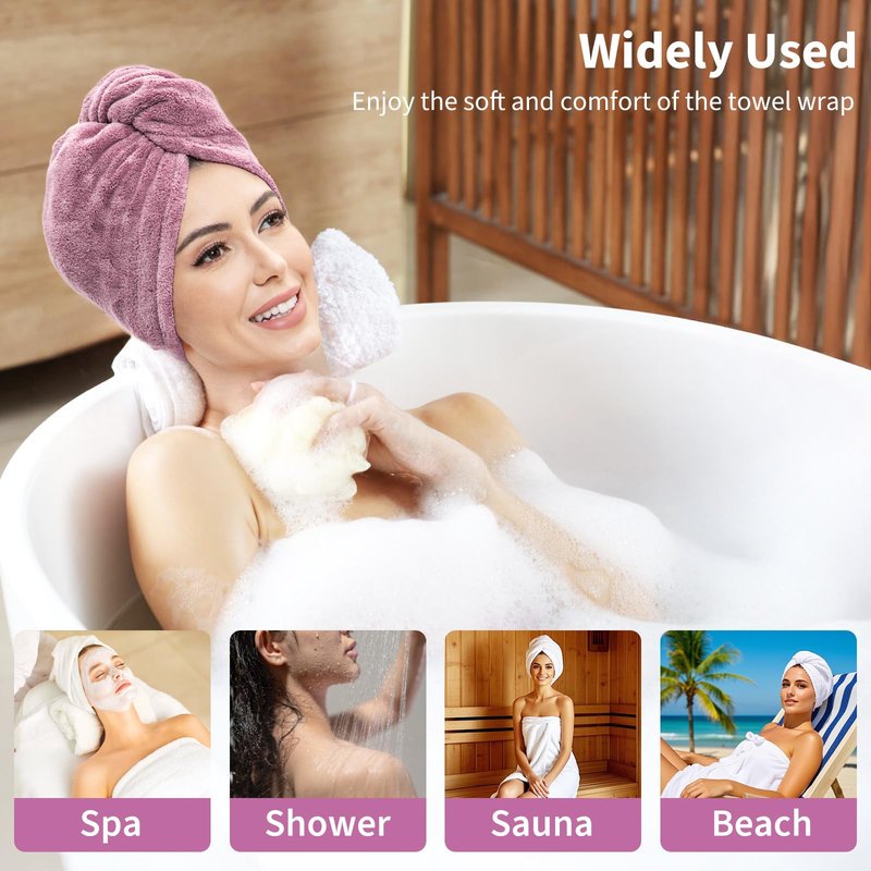HJMJY Bath Wrap Towels for Women – Adjustable Spa Shower Wrap with Super Absorbent Microfiber, Quick-Dry Body & Hair Towel Set for Home, Hotel, Beach, Pool, Gym, Travel – Purple